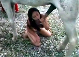 Horse and sexy babe at the farm