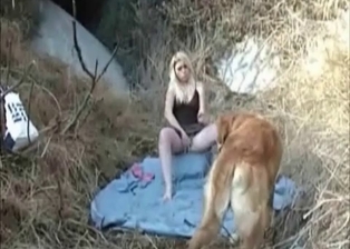 Blonde and pet enjoy dirty sex